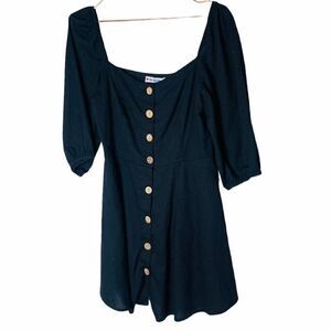 EUC ANGL Go Girl Go Black Button Down Linen Mini Dress L Junior/XS